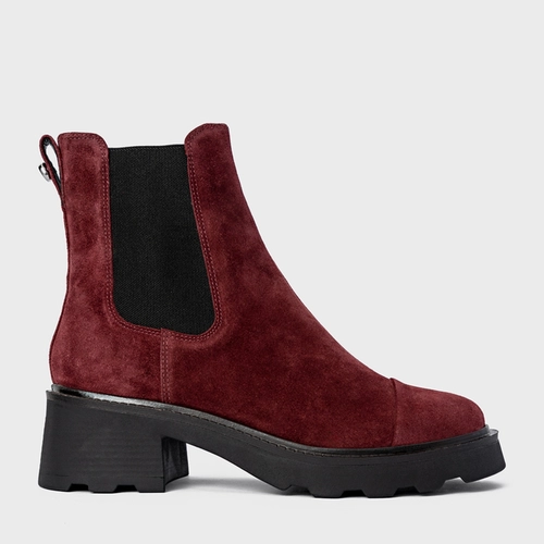 Bota Coturno Chelsea Tratorada Couro Suede Vinho Mahogany