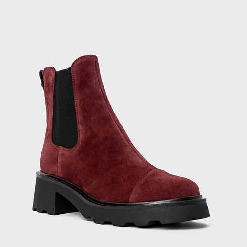 Bota Coturno Chelsea Tratorada Couro Suede Vinho Mahogany