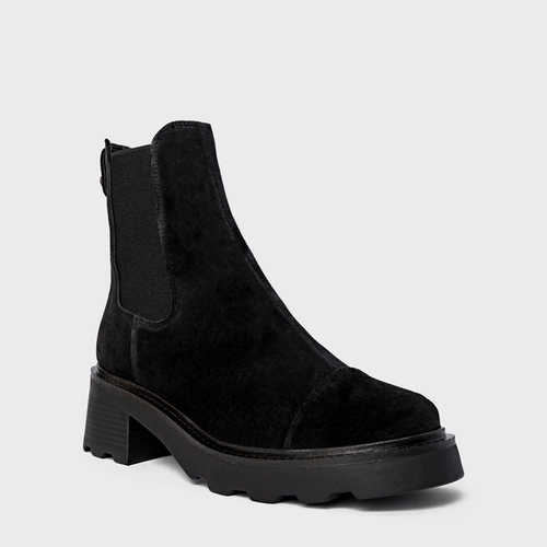 Bota Coturno Chelsea Tratorada Couro Suede Preto