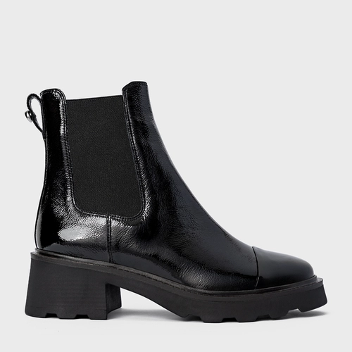 Bota Coturno Chelsea Tratorada Couro Verniz Preto