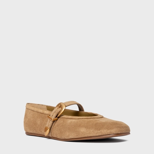 Sapatilha Detalhe Fivela Couro Suede Bege Almond