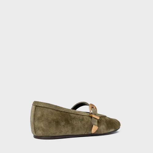 Sapatilha Detalhe Fivela Couro Suede Verde Army Green