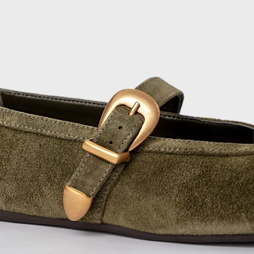 Sapatilha Detalhe Fivela Couro Suede Verde Army Green