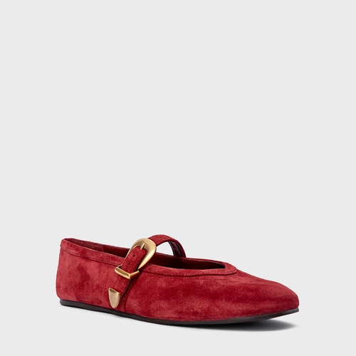 Sapatilha Detalhe Fivela Couro Suede Vermelho Malbec