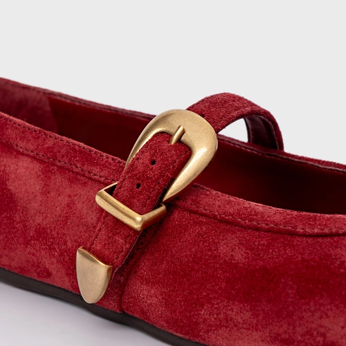 Sapatilha Detalhe Fivela Couro Suede Vermelho Malbec