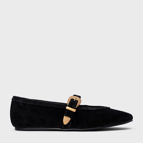 Sapatilha Detalhe Fivela Couro Suede Preto