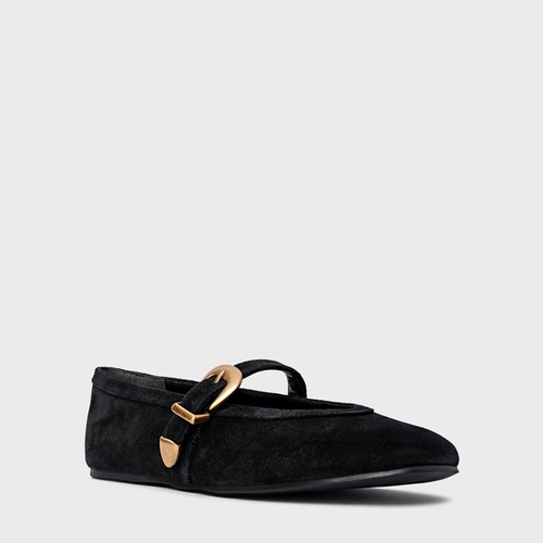 Sapatilha Detalhe Fivela Couro Suede Preto