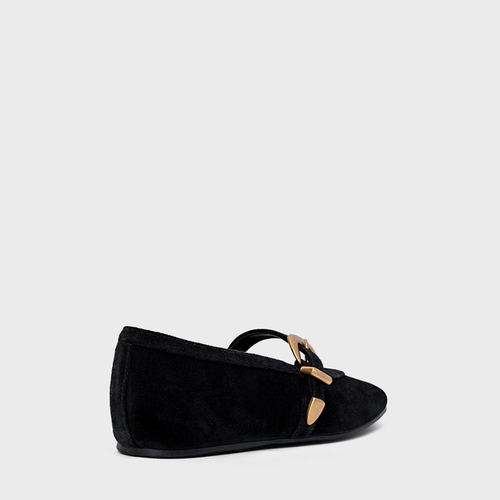 Sapatilha Detalhe Fivela Couro Suede Preto