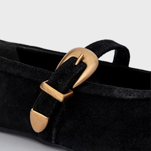 Sapatilha Detalhe Fivela Couro Suede Preto