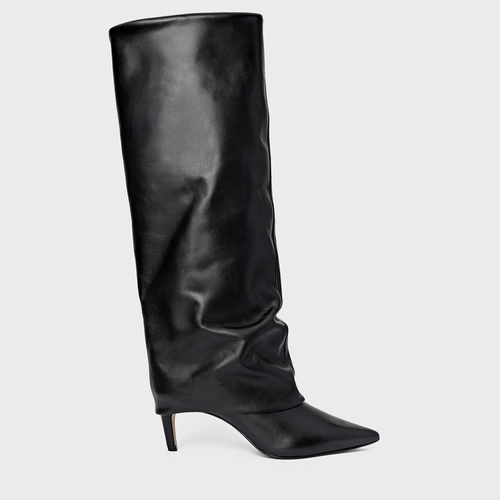 Bota Capa Cano Alto Salto Fino Couro Preto