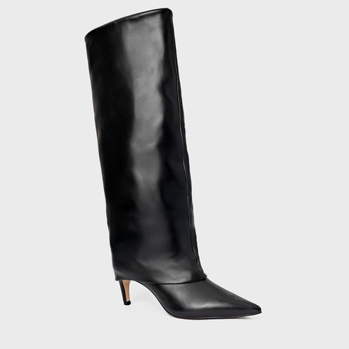 Bota Capa Cano Alto Salto Fino Couro Preto