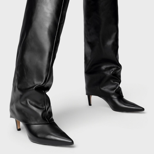Bota Capa Cano Alto Salto Fino Couro Preto