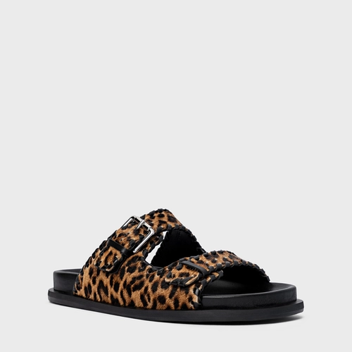Flat Papete Birken Detalhe Costura Pelo Animal Print Honey