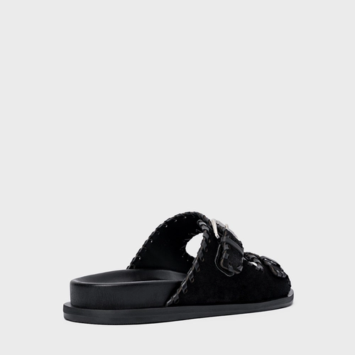 Flat Papete Birken Detalhe Costura Couro Suede Preto