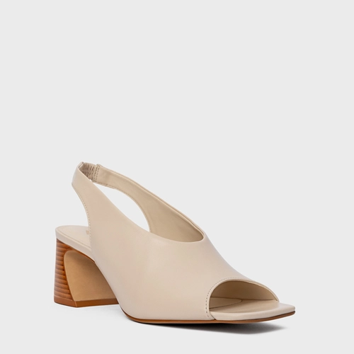 Sandália Recorte Salto Wave Couro Off White Cotton