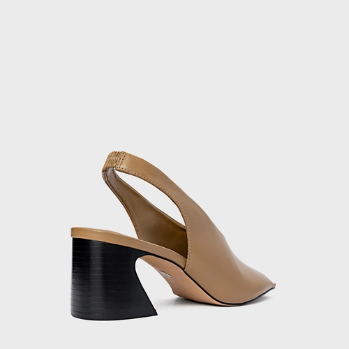 Sandália Recorte Salto Wave Couro Bege Almond