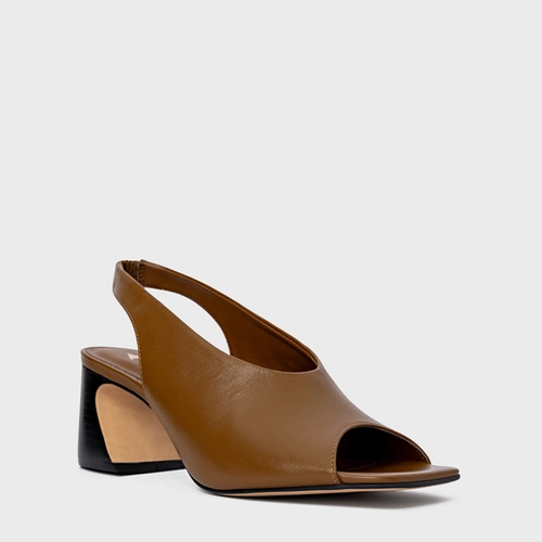 Sandália Recorte Salto Wave Couro Marrom Saddle