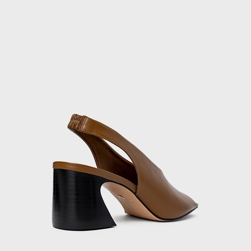 Sandália Recorte Salto Wave Couro Marrom Saddle