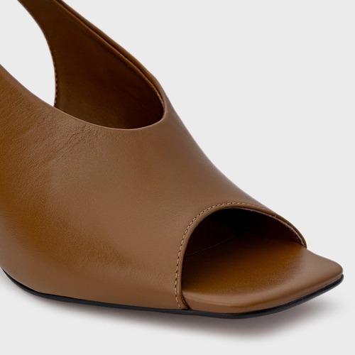 Sandália Recorte Salto Wave Couro Marrom Saddle