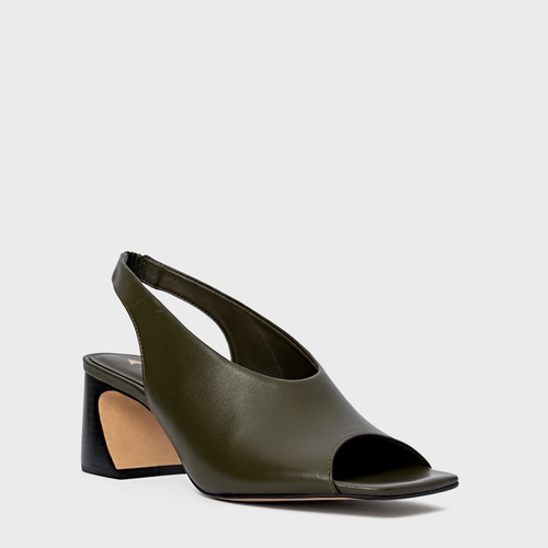 Sandália Recorte Salto Wave Couro Verde Herb