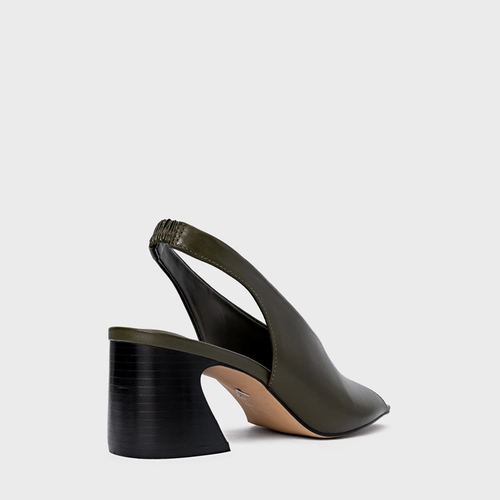 Sandália Recorte Salto Wave Couro Verde Herb