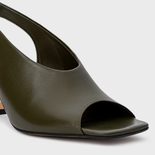 Sandália Recorte Salto Wave Couro Verde Herb