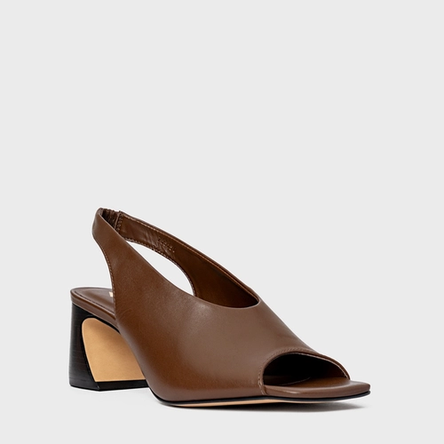 Sandália Recorte Salto Wave Couro Marrom Brownie