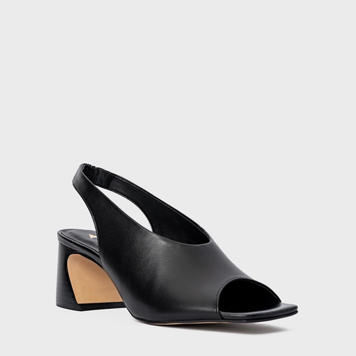 Sandália Recorte Salto Wave Couro Preto