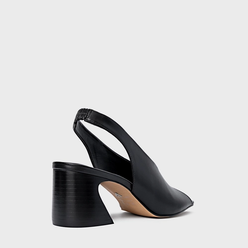 Sandália Recorte Salto Wave Couro Preto