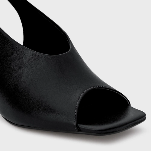 Sandália Recorte Salto Wave Couro Preto