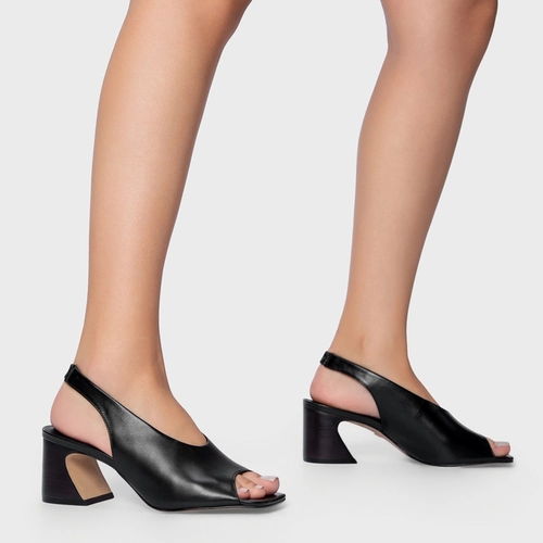 Sandália Recorte Salto Wave Couro Preto