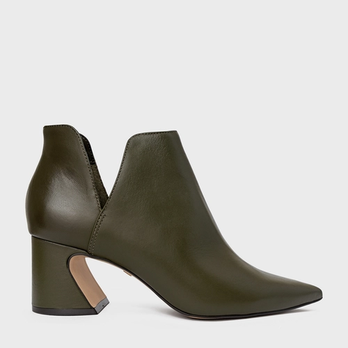 Bota Recorte Salto Wave Couro Verde Herb
