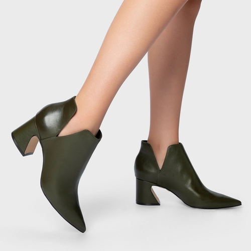 Bota Recorte Salto Wave Couro Verde Herb