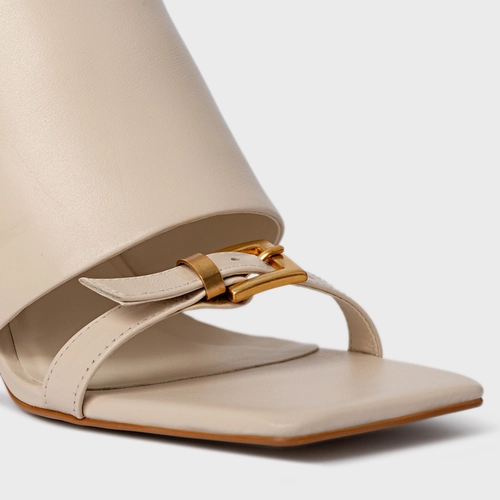 Open Mule Maxi Tira Salto Uno Couro Off White Cotton