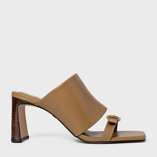 Open Mule Maxi Tira Salto Uno Couro Bege Almond