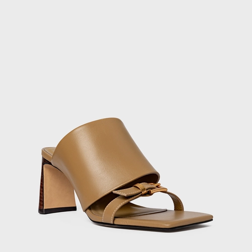 Open Mule Maxi Tira Salto Uno Couro Bege Almond