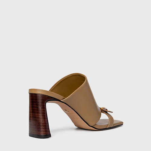 Open Mule Maxi Tira Salto Uno Couro Bege Almond