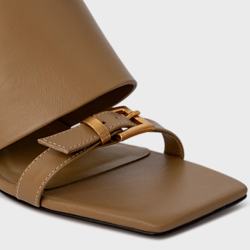 Open Mule Maxi Tira Salto Uno Couro Bege Almond