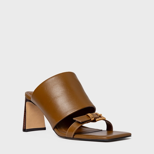 Open Mule Maxi Tira Salto Uno Couro Marrom Saddle