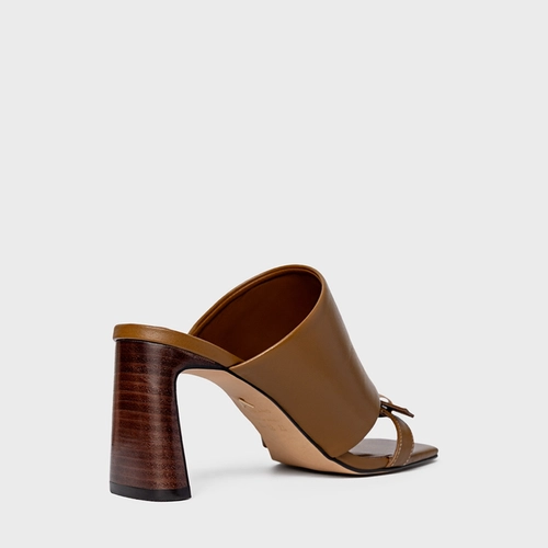 Open Mule Maxi Tira Salto Uno Couro Marrom Saddle