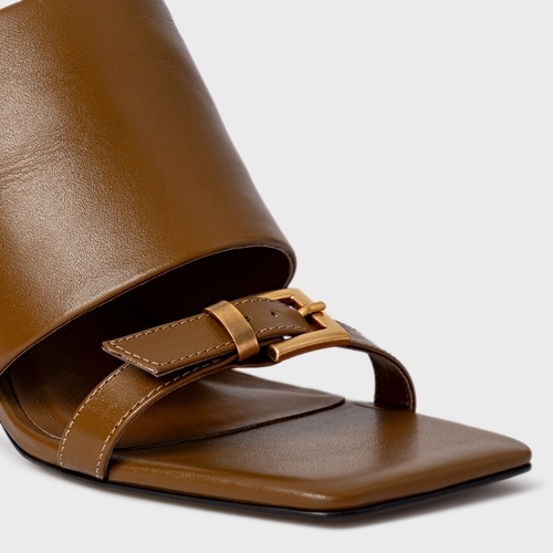 Open Mule Maxi Tira Salto Uno Couro Marrom Saddle