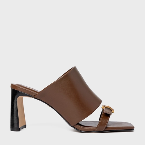 Open Mule Maxi Tira Salto Uno Couro Marrom Brownie
