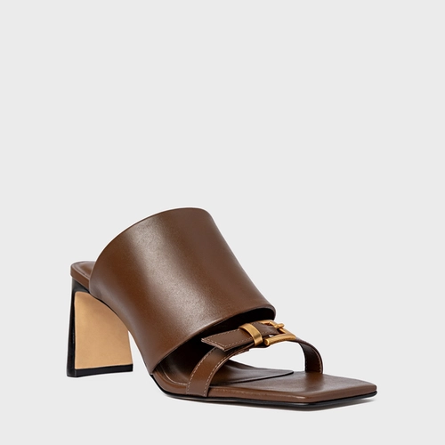 Open Mule Maxi Tira Salto Uno Couro Marrom Brownie