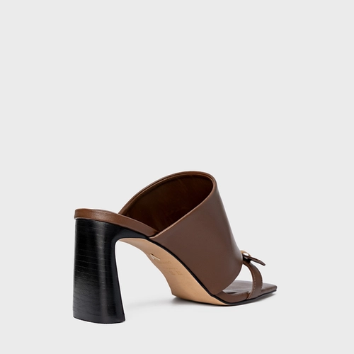 Open Mule Maxi Tira Salto Uno Couro Marrom Brownie