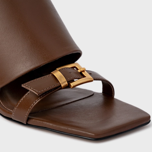 Open Mule Maxi Tira Salto Uno Couro Marrom Brownie