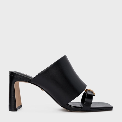 Open Mule Maxi Tira Salto Uno Couro Preto