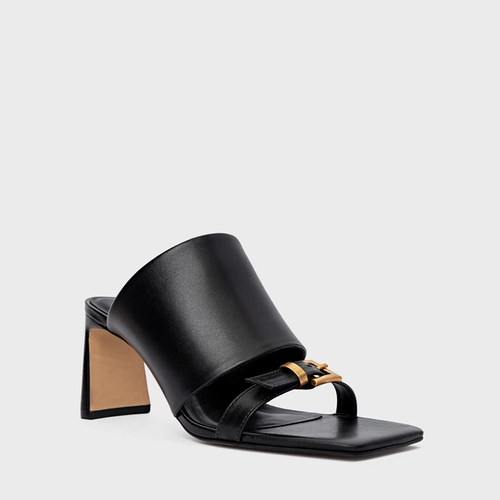 Open Mule Maxi Tira Salto Uno Couro Preto