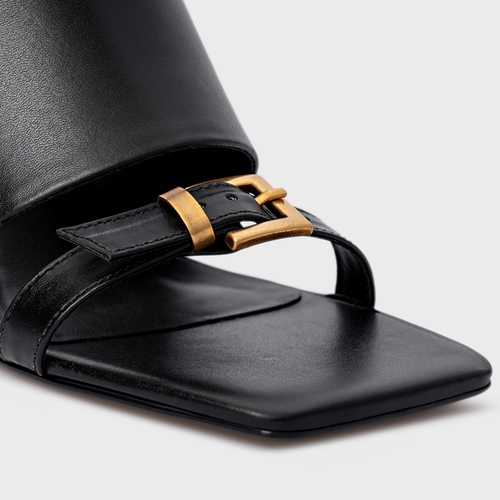 Open Mule Maxi Tira Salto Uno Couro Preto