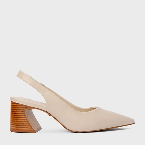 Scarpin Slingback Blanca Salto Wave Couro Off White Cotton