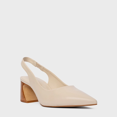 Scarpin Slingback Blanca Salto Wave Couro Off White Cotton